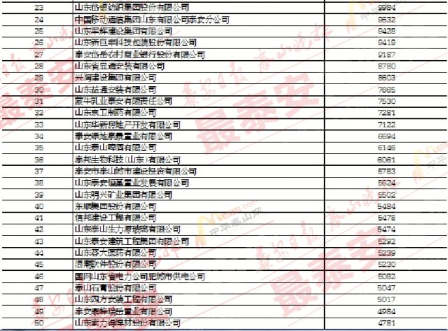 公司位列泰安市纳税百强第28位